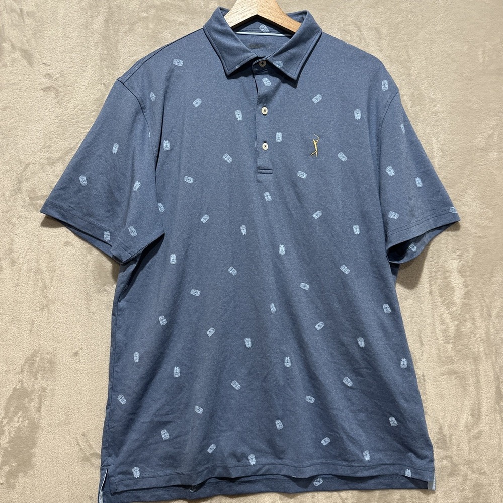 Johnnie-O Okie Men's Polo Short Sleeve Shirt Size L Embroidered Logo Tiki Print‎